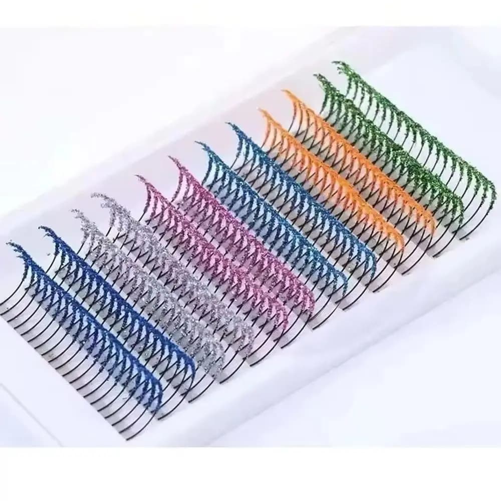12 strisce colori misti moda glitter estensioni ciglia C Curl 0,07 mm ciglia finte colorate lucide ciglia individuali per il trucco