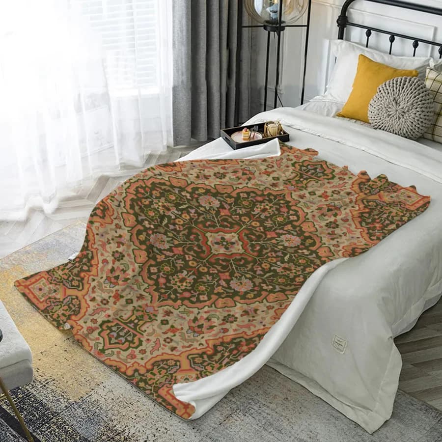Coperta con motivo orientale Coperta in flanella in microfibra Coperta Camera da letto Soggiorno Divano Decorazione domestica morbida e confortevole