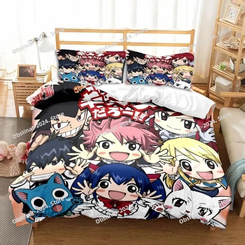 3D Anime Fairy Tail Set biancheria da letto Set da letto in tre pezzi Copripiumino Letto matrimoniale singolo Set copripiumino queen size Camera da letto per bambini adulti