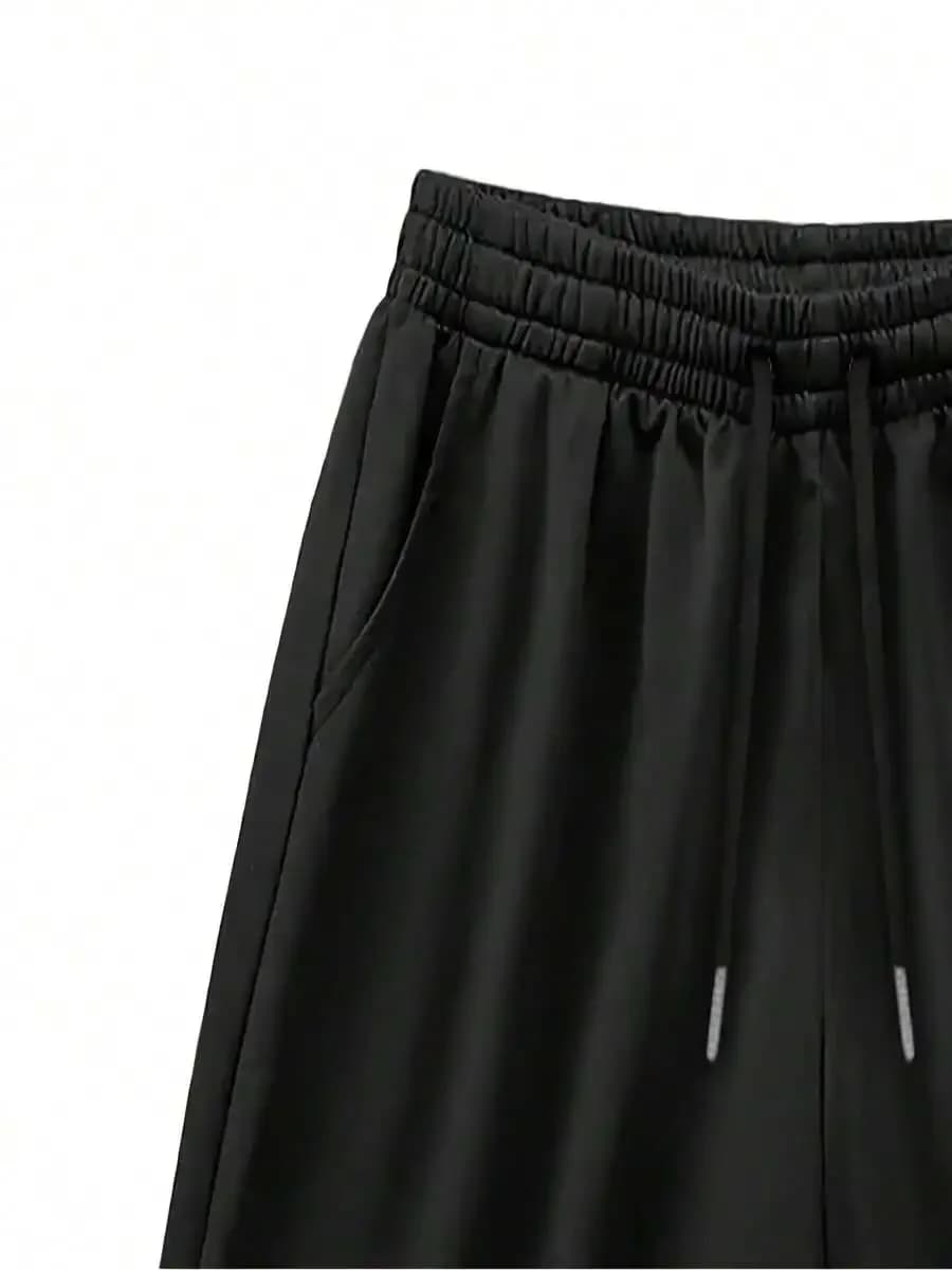 Mens Casual Retro Shorts With Drawstring Waist Regular Fit Black Solid Outdoor Party Wear