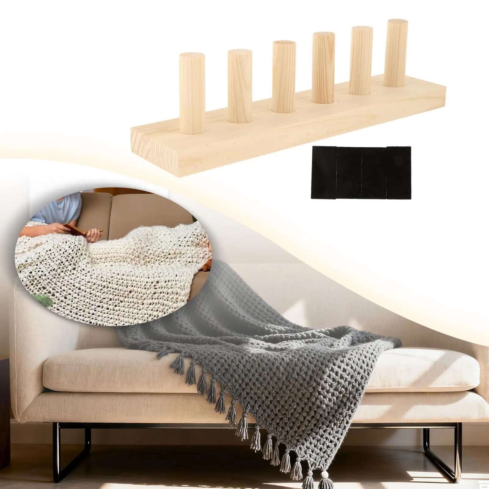 Wooden Knitting Loom Frame Chunky Blanket Loom Kit for Yarn Weaving DIY Throws Scarf Making Beginner Friendly