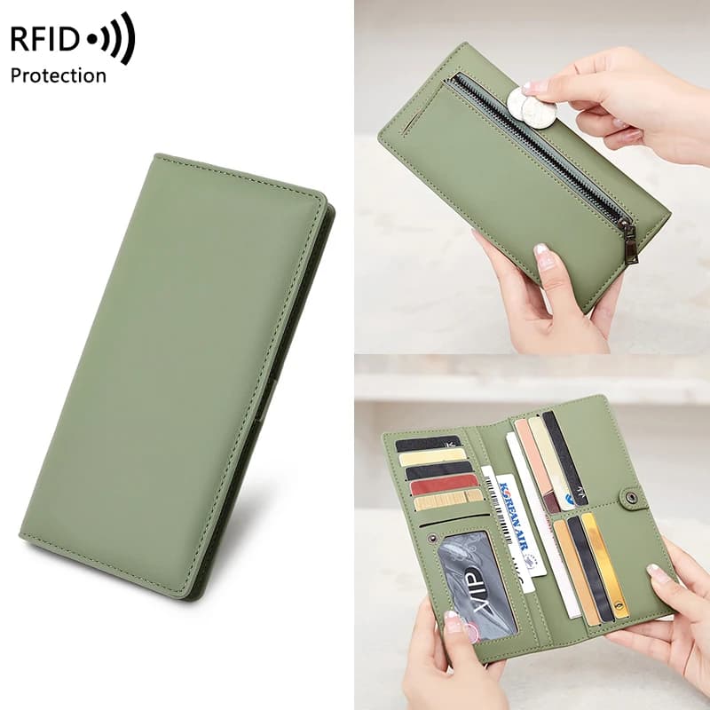Portafoglio da viaggio RFID per donna, pochette sottile in pelle con scomparti per carte e tasca portamonete, perfetto per il pendolarismo quotidiano e i viaggi