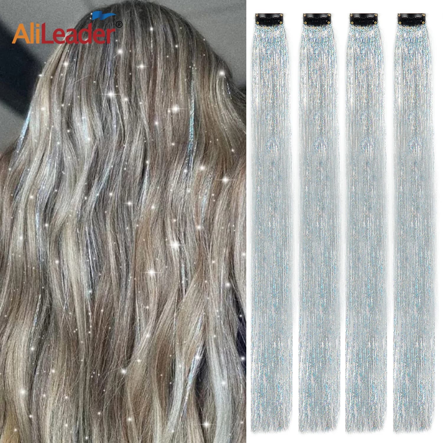Colorful Tinsel Hair Extensions Fairy Hair Tinsel Synthetic Hair Extensions 15Colors Sparkle Glitter Tinsel Hair For Christmas