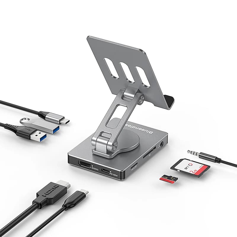360 ° Docking station girevole e pieghevole con 360 ° rotazione 5 Gbps, lettore SD TF, supporto hub telefono PD 100 W per Iphone、switch