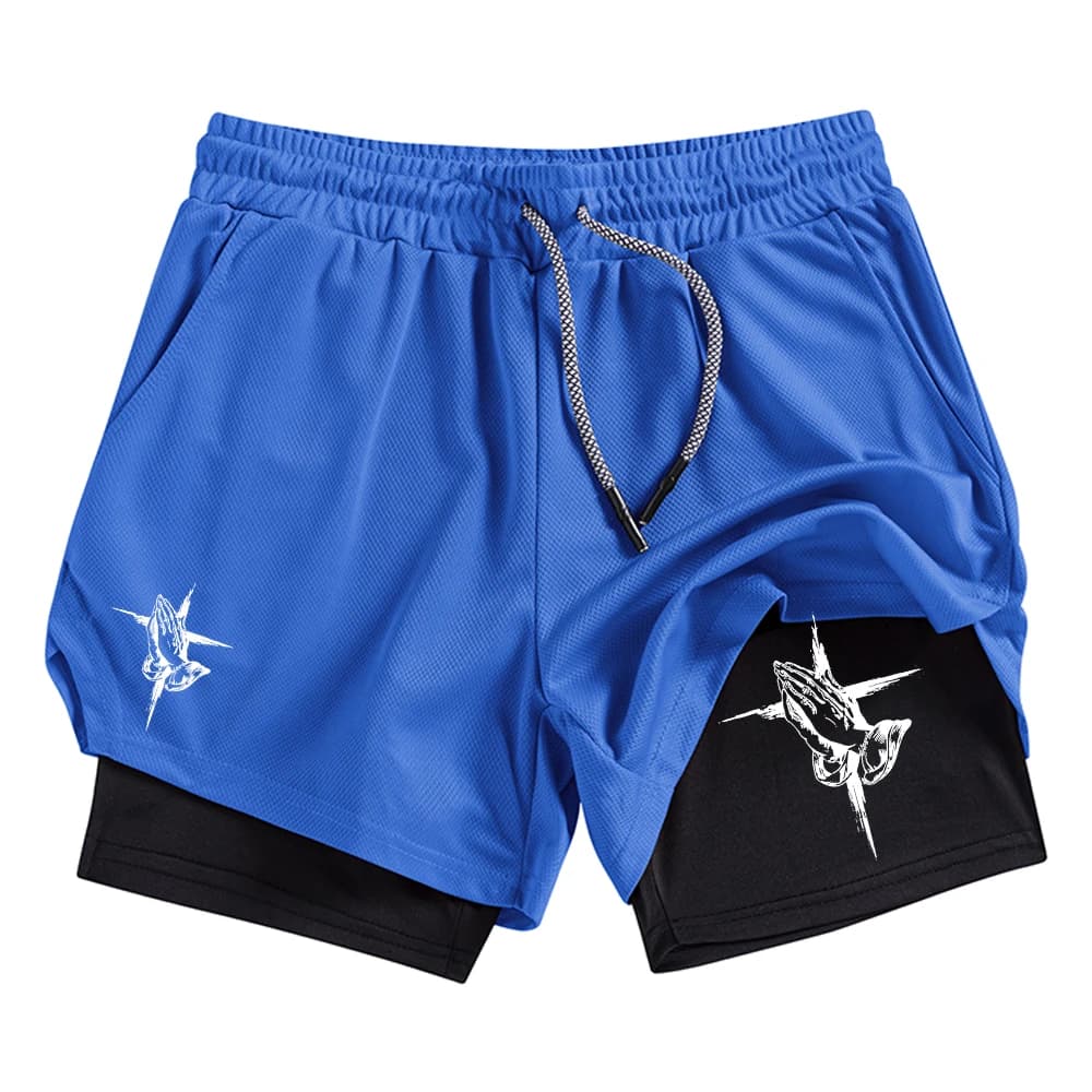 Pantaloncini Sportivi da Uomo con Stampa Mani in Preghiera, Asciugatura Rapida, Traspiranti, per Fitness e Ciclismo, Doppio Strato, Disponibili in Diversi Colori