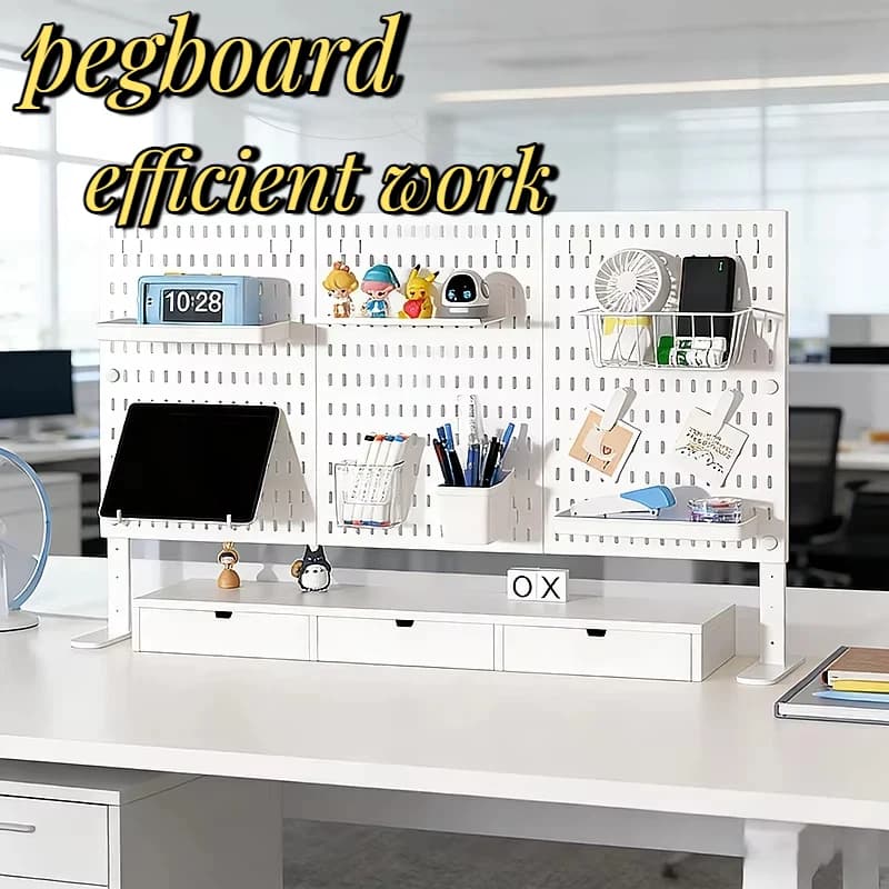 30×30cm PP Desk Pegboard, Stand & Clamp Mount Organizer with Hooks for Desktop Stationery