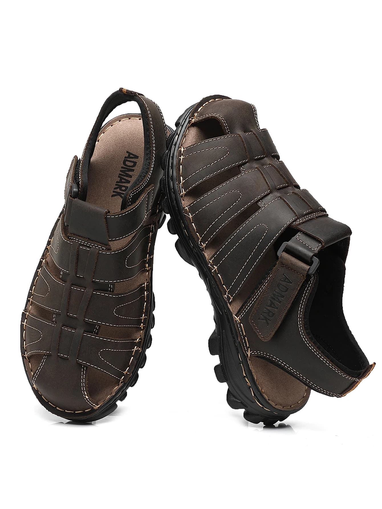 ADMARK Men's Closed Toe Sandals, Handcrafted Full Grain Leather Fisherman Sandals for Men, Arch Support Breathable Hiking Shoes, Comfortable Walking Footwear, Adjustable Snug Fit
