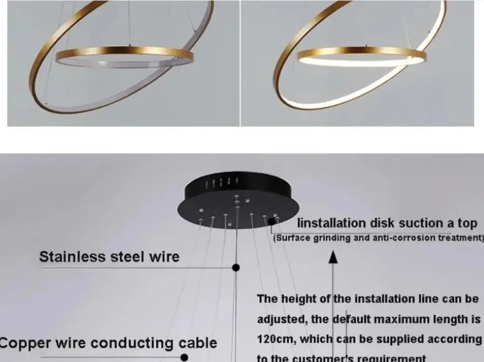 Modern 60CM 80CM 100CM Pendant Lights For Living Room Dining Room Circle Rings Acrylic Aluminum Body LED Ceiling Lamp Fixtures
