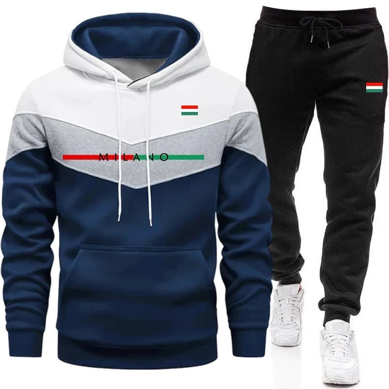 Quality Tracksuit for Man Casual Tri Color Splice Sweatshirt Outdoor Sports Jogging Clothing Autumn Winter Single Hoodies Pants