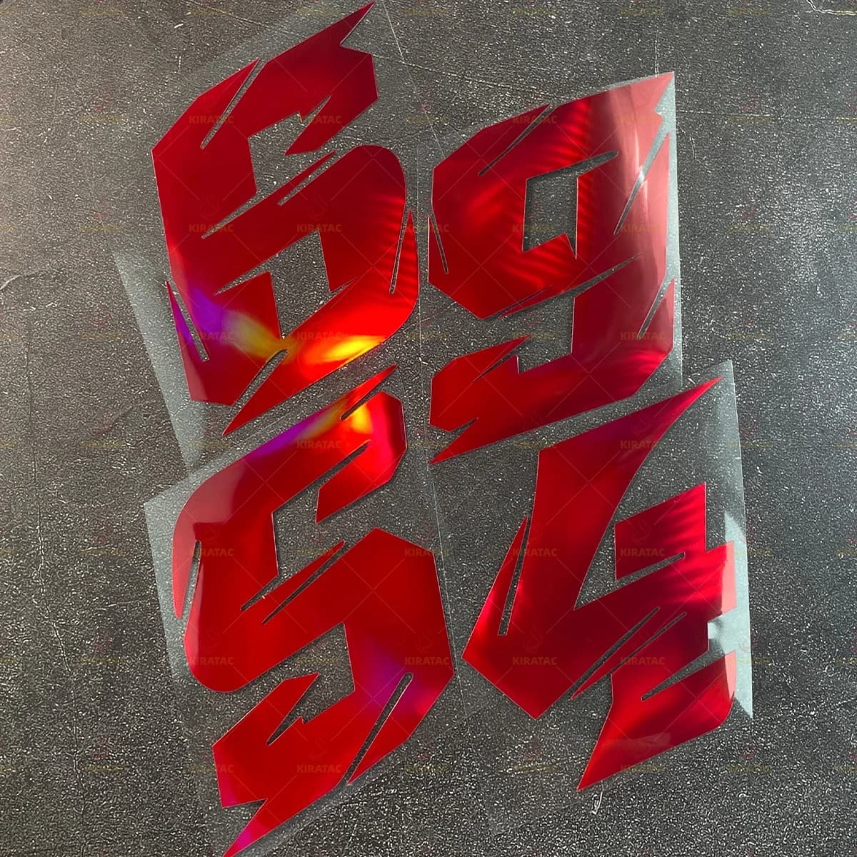 2 Adesivi Rossi Laser per Numero Moto, Impermeabili per Casco Moto, Carena, Serbatoio Carburante, Scooter, Decalcomanie Universali in Vinile