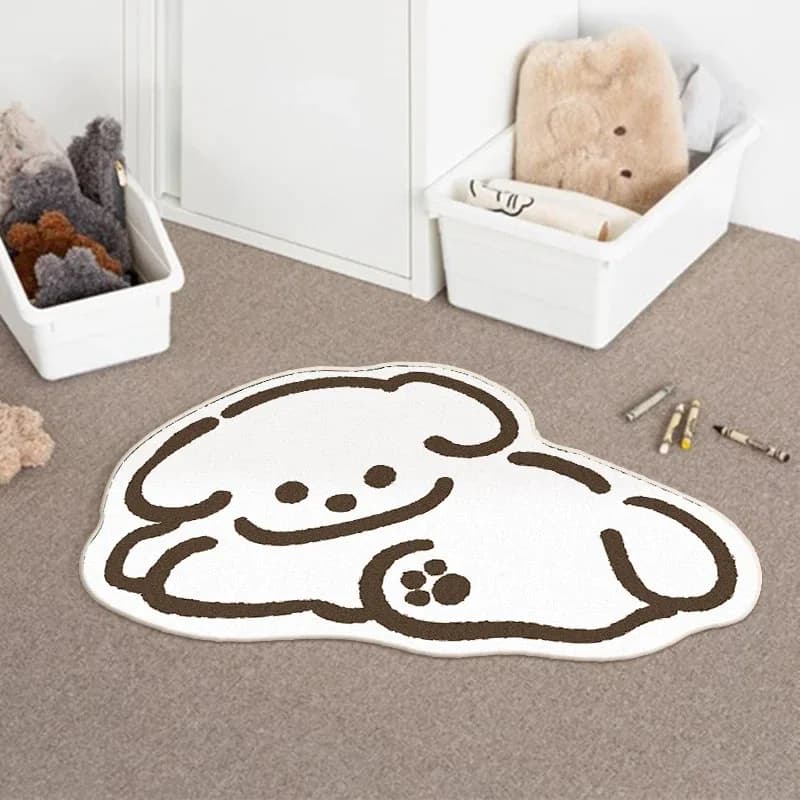 Tappetino VIKAMA in Finto Cashmere con Simpatico Cane Cartoonesco, Lavabile in Lavatrice, Antiscivolo, Morbido Tappeto per Animali Domestici, Decorazione per Camera da Letto e Comodino