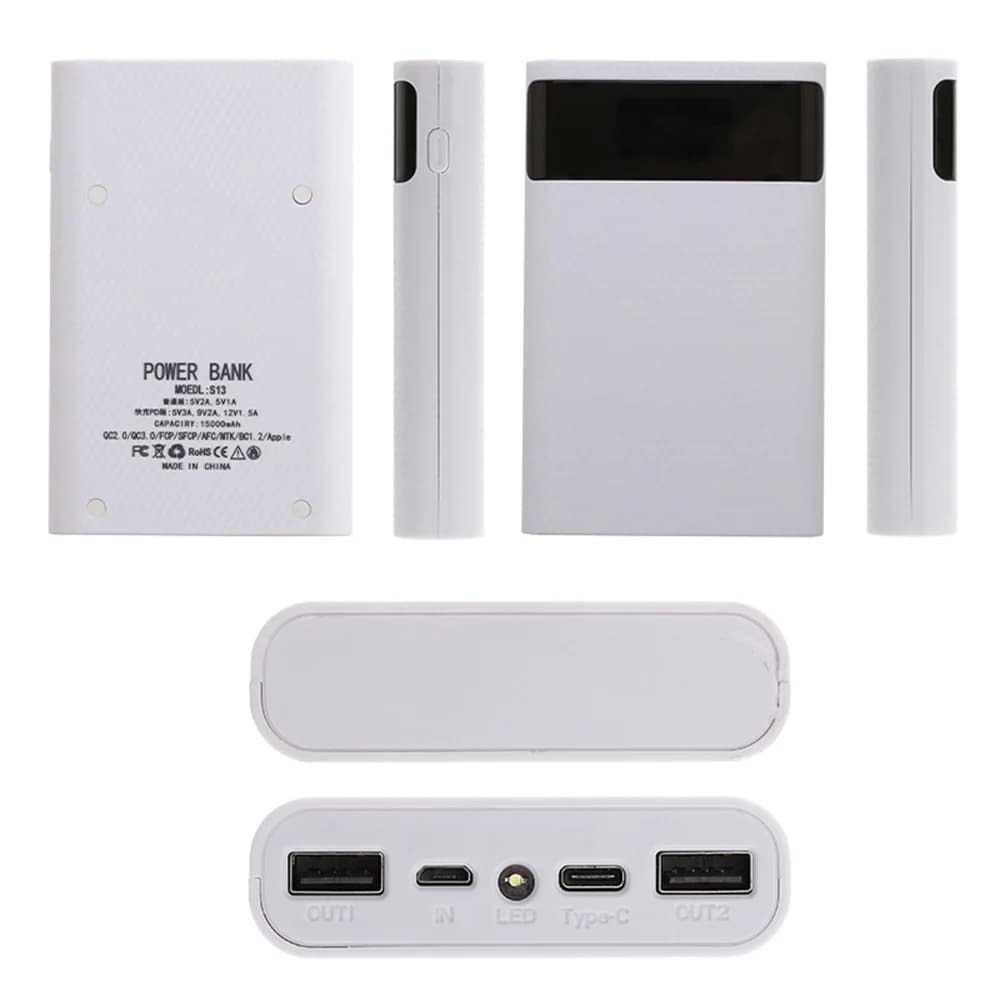 4x18650 DIY Power Bank Box 15000mAh Super Fast Charging Box with Digtal Display for for Samsung for iPhone
