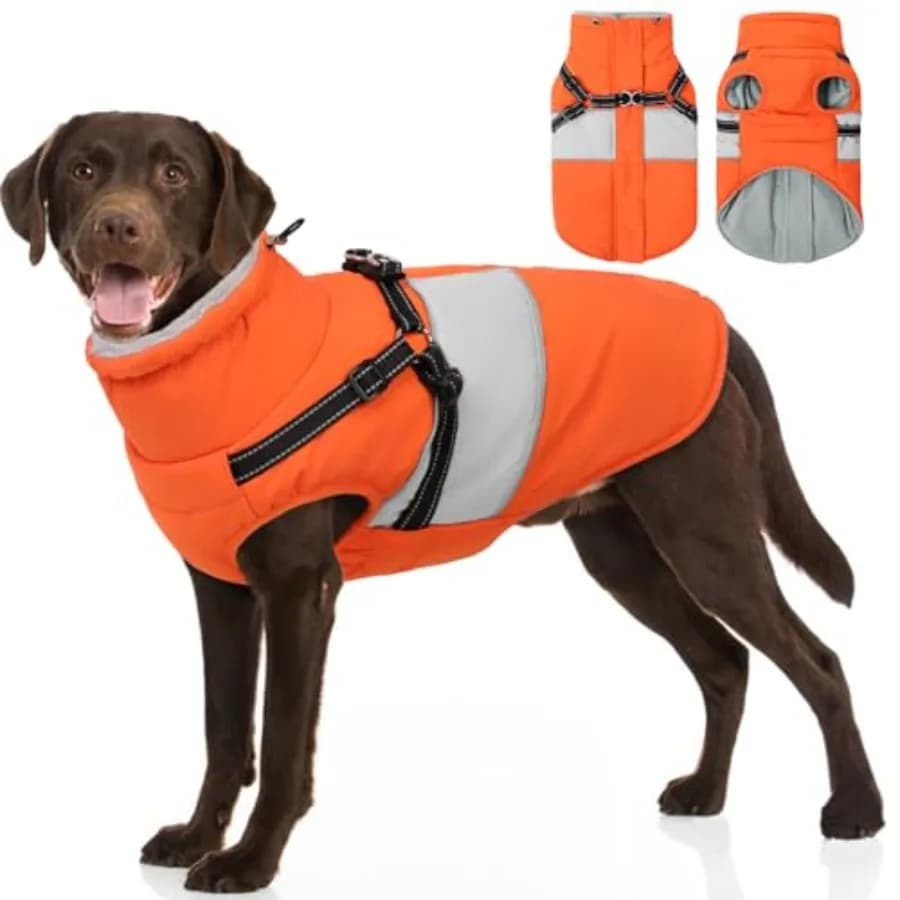 Cappotto per Cani XXL, Giacca Invernale con Imbracatura Integrata, Impermeabile, Giacca da Neve per Animali Domestici con Collo in Pelliccia per Giornate Fredde, Riflettente