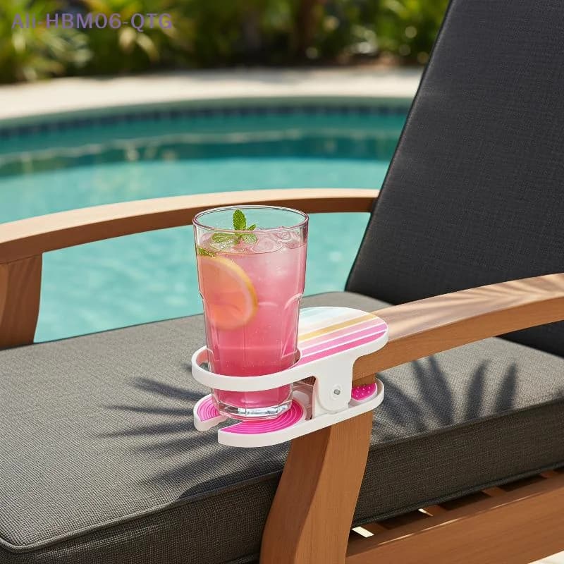 Rainbow Clip On Chair Armrest Cup Holder Portable Anti Slip Plastic Drink Holder Beach Chair Cup Holder For Beach Poolside Patio