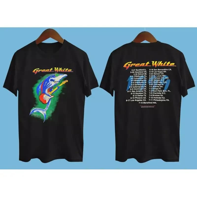 Maglietta vintage del 1999 Great White a doppia faccia nera di tutte le taglie Ag11