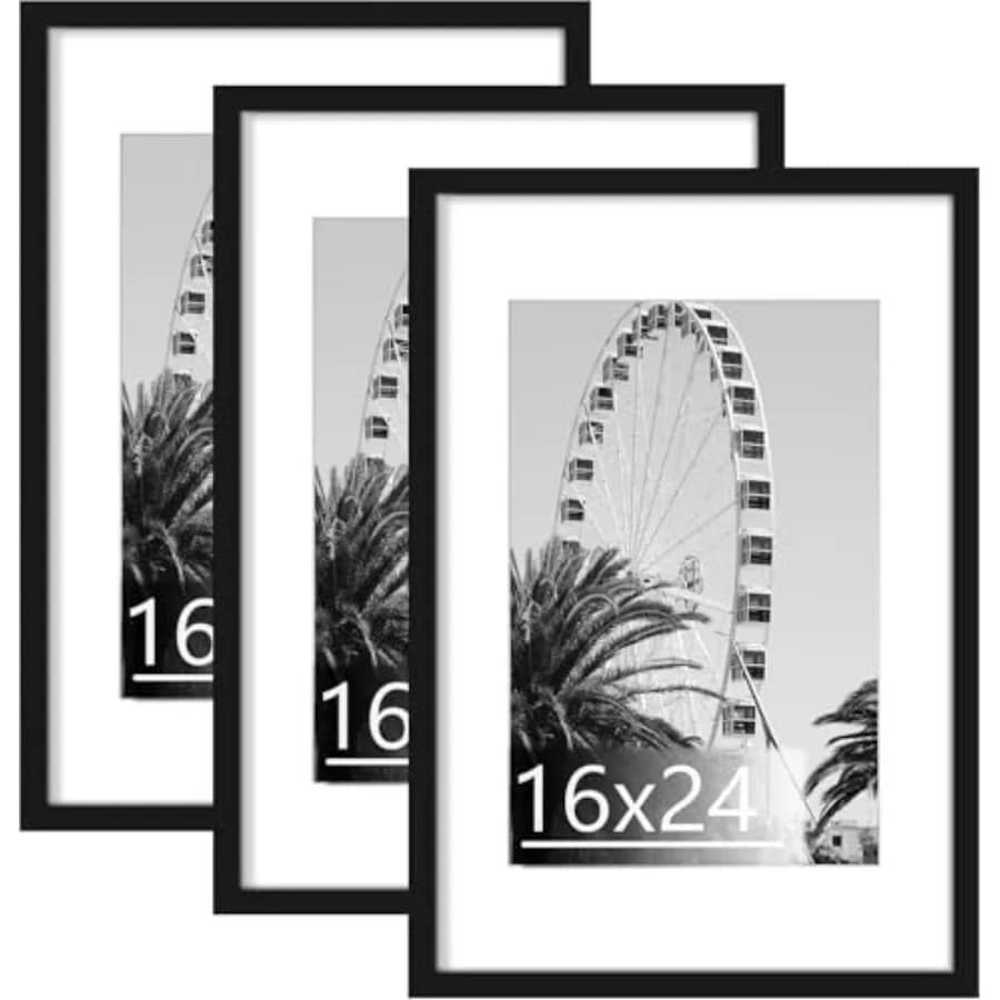 Frame Set of 3, Display Pictures 12x18 with Mat or 16 x 24 without Mat, Poster Frames for Vertical and Horizontal Wall Hanging