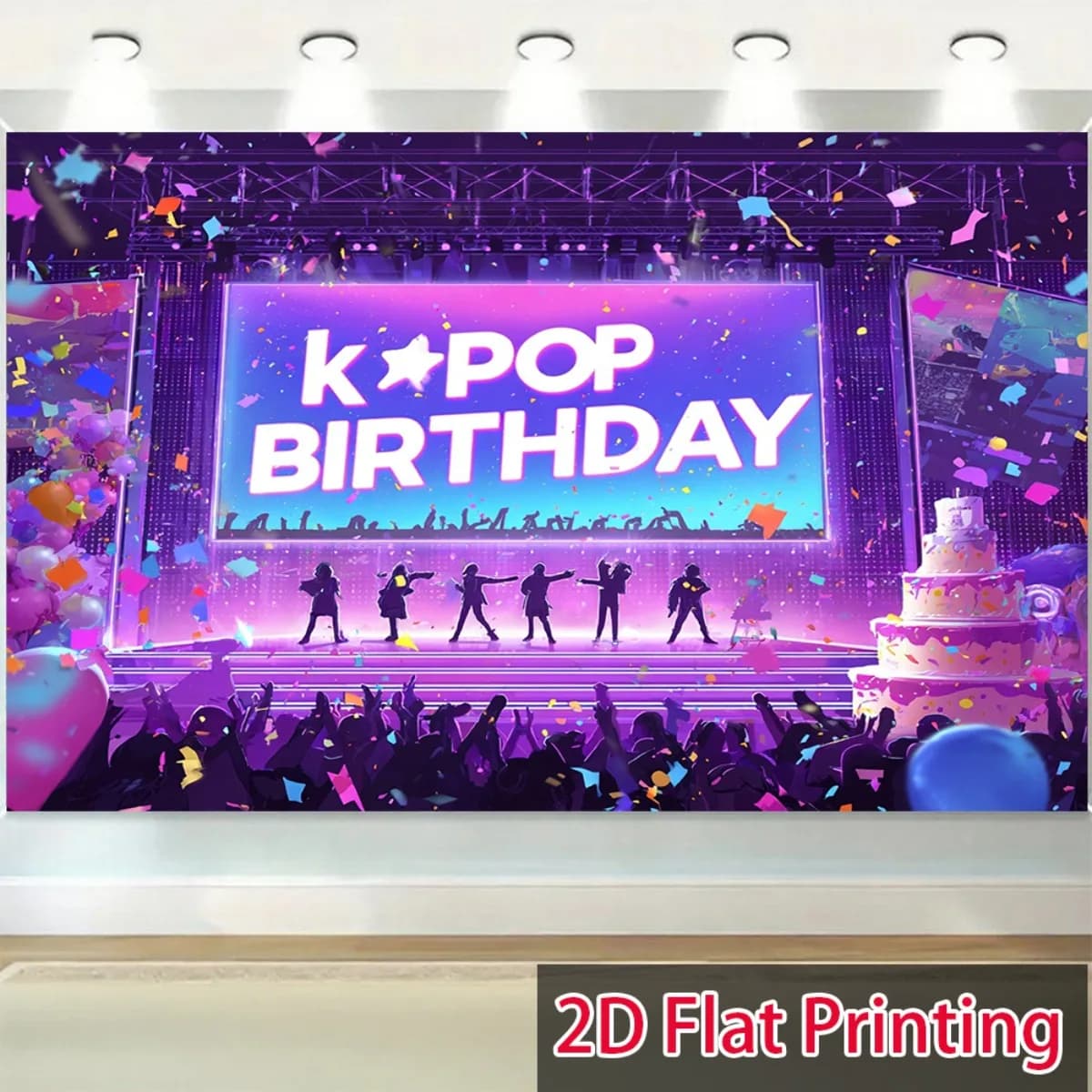 Banner di sfondo per festa di compleanno KPOP da 1 pezzo: decorazione da parete con foto super grande e design scenico K-Pop, design vibrante