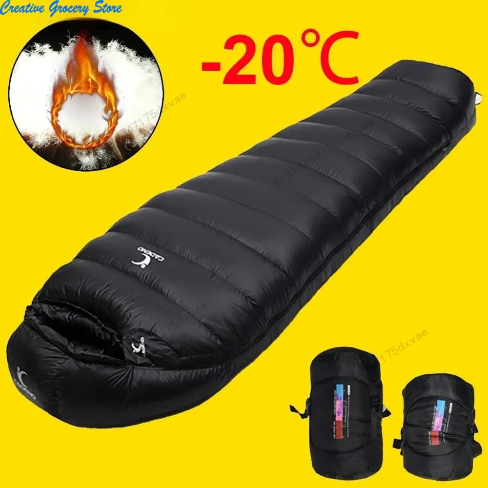 White duck feather fur bag outdoor camping ultralight sleeping bag for adults autumn winter suitable for travel, excursions, camping