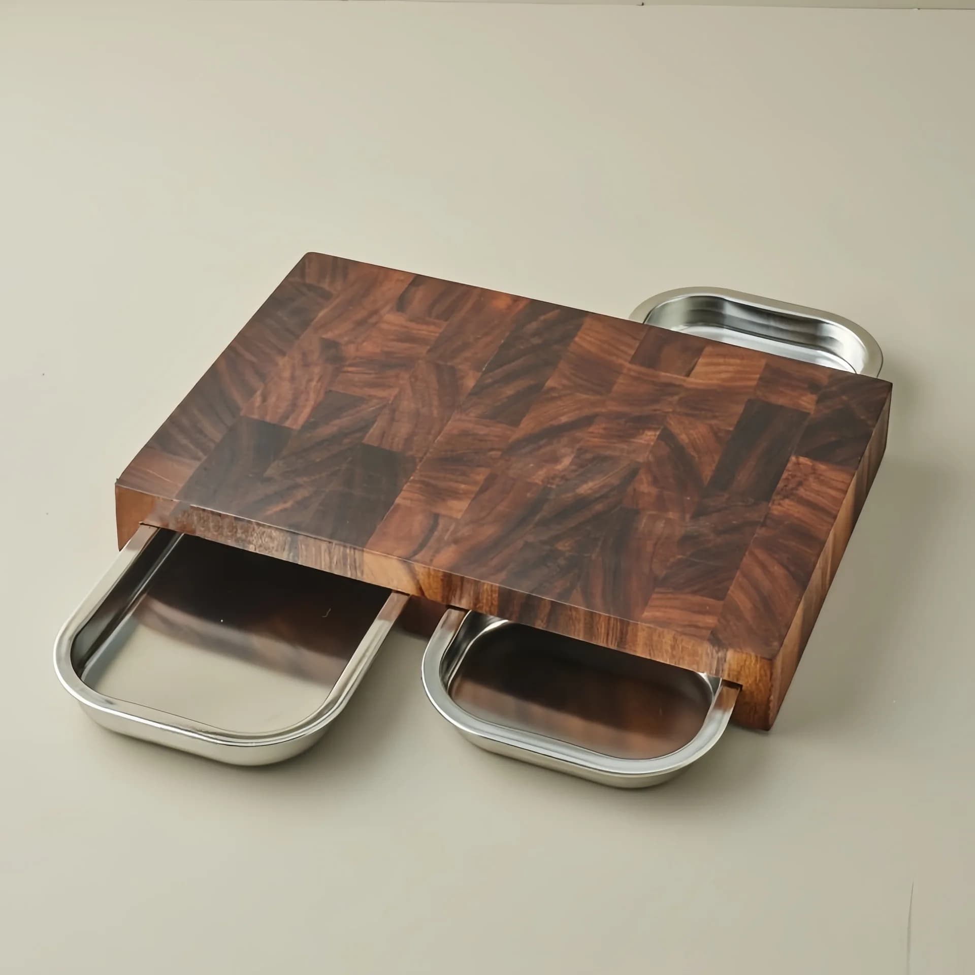 Walnut Cutting Board with Stainless Steel Tray - Serving Platter Household Cutting Board, Kitchen Solid Wood Chopping Board