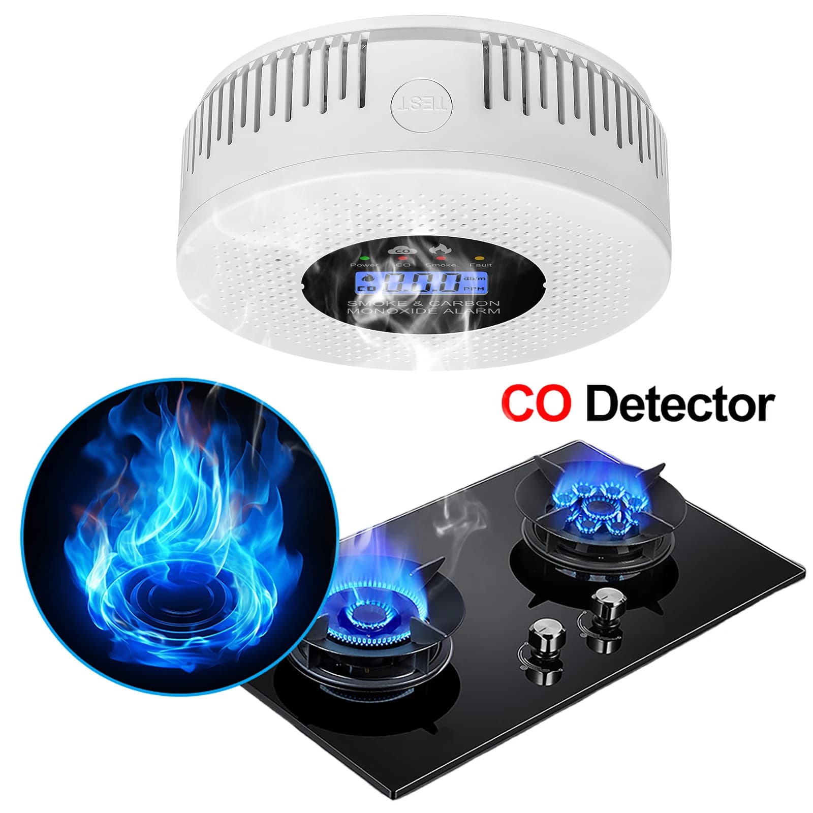 Rilevatore di Fumo e Monossido di Carbonio con Display LCD, Allarme Fumo e CO a Batteria per Casa, Ufficio, Camper, Hotel