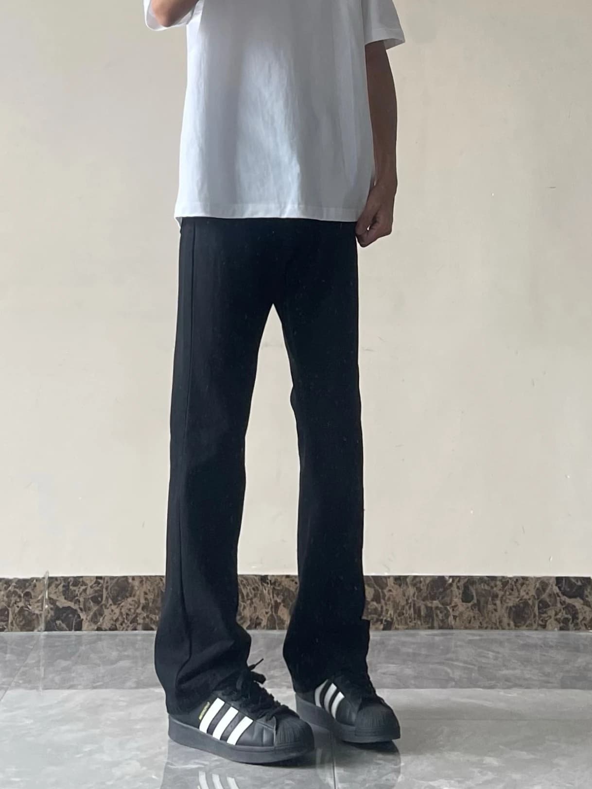 Jeans da uomo Cleanfit Basic a gamba dritta, slim fit, neri, a zampa, stile American High Street, a vita media, pantaloni lunghi