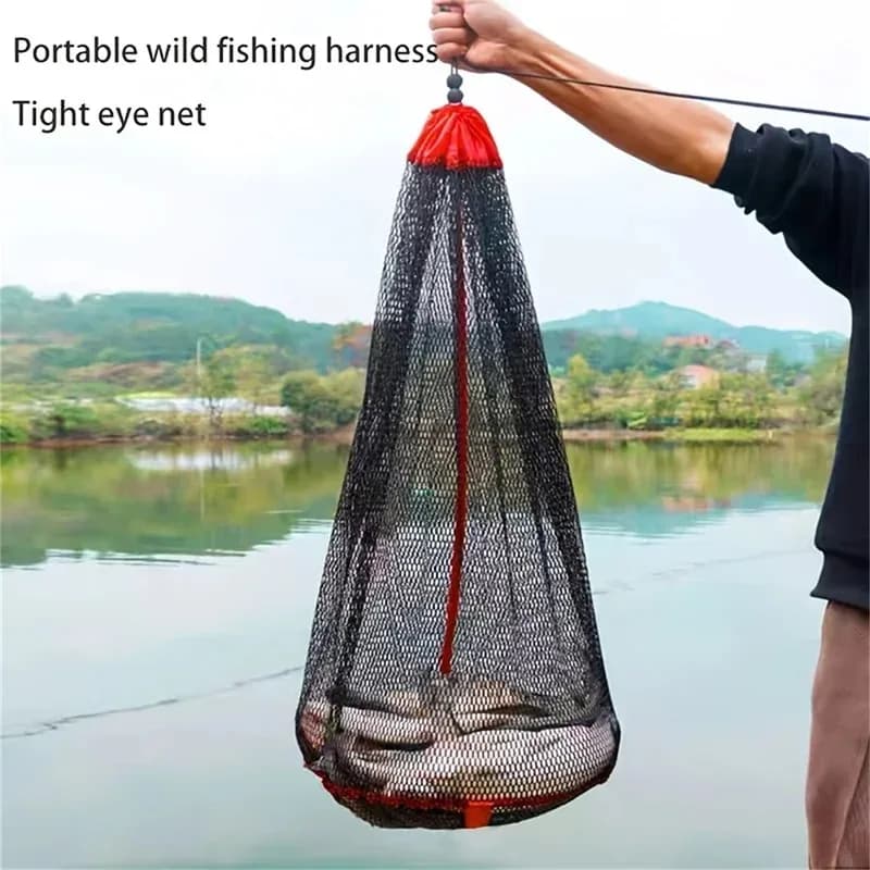 Collapsible Thickened Mesh Fishing Bag with Drawstring Mouth for Freshwater Fishing Live Fish, Crayfish, Shrimp, Smelt, and Eels