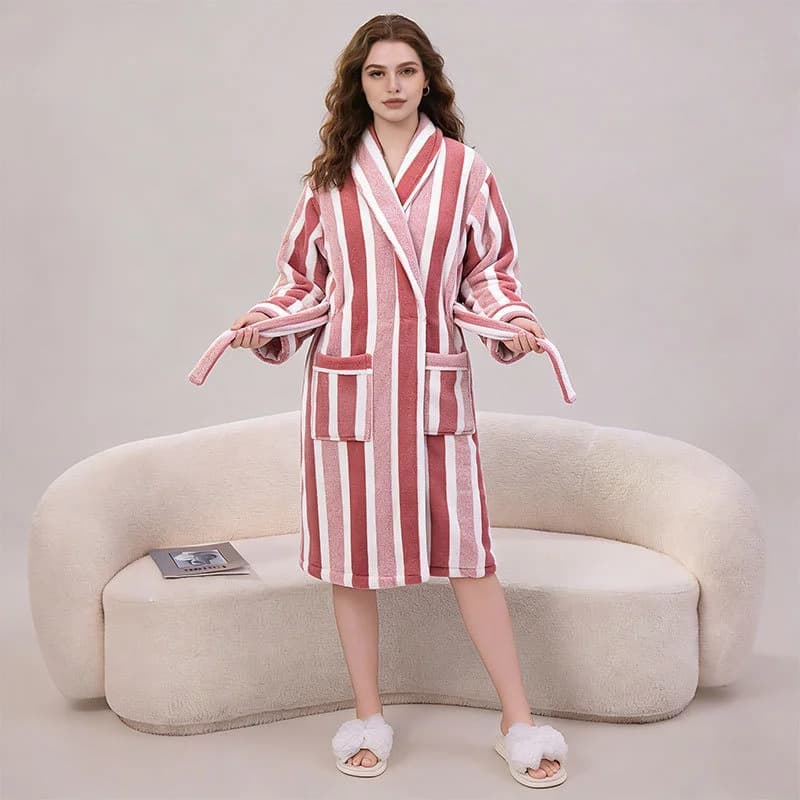Women's long-sleeved bathrobe autumn winter warm feminine pajameria soft with waist belt bathrobe for women