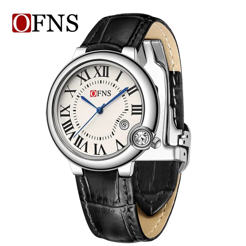 OFNS 1512 Quartz Couple Watch Belt Roman Scale Trendy Leisure Business Waterproof Calendar Watch for Men and Women