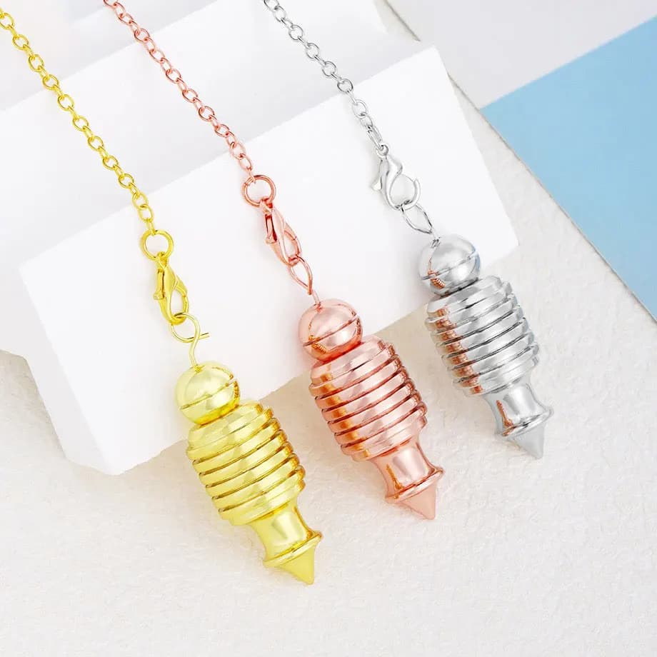 Pendolo in rame apribile color oro per la rabdomanzia Ottone antico isis 7 anelli Pendolo in metallo Divinazione spirituale Karim Pendulo