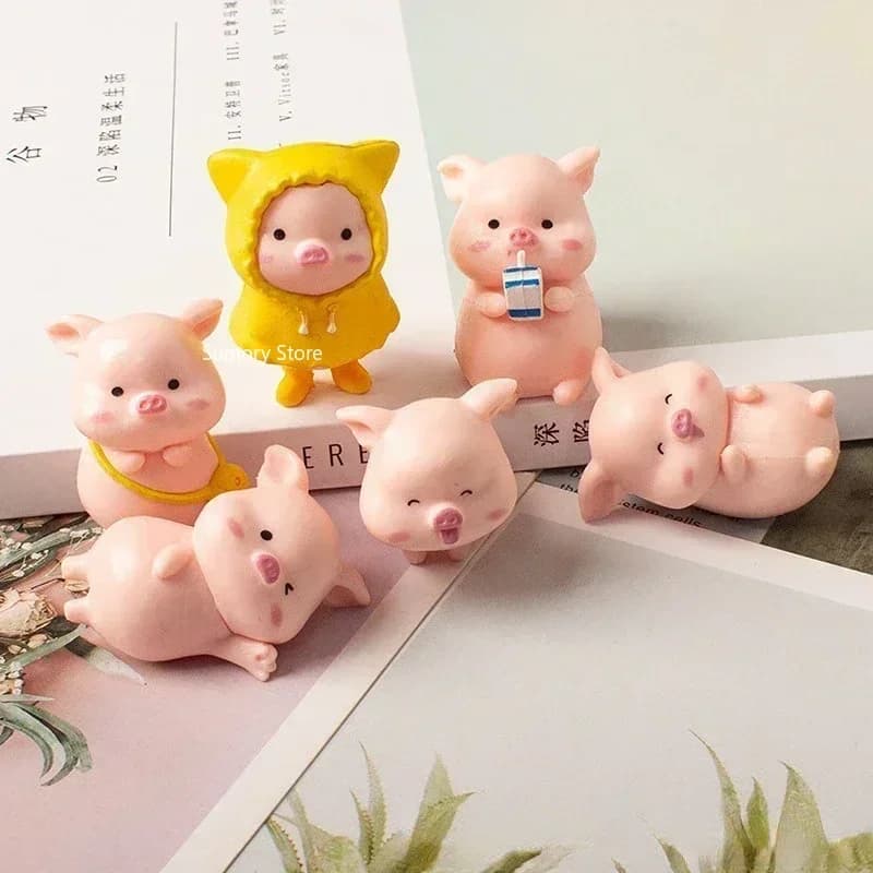 Simpatico cartone animato maiale rosa figurine miniature ornamento resina maialino statua collezione giocattolo fata giardino mini miniature