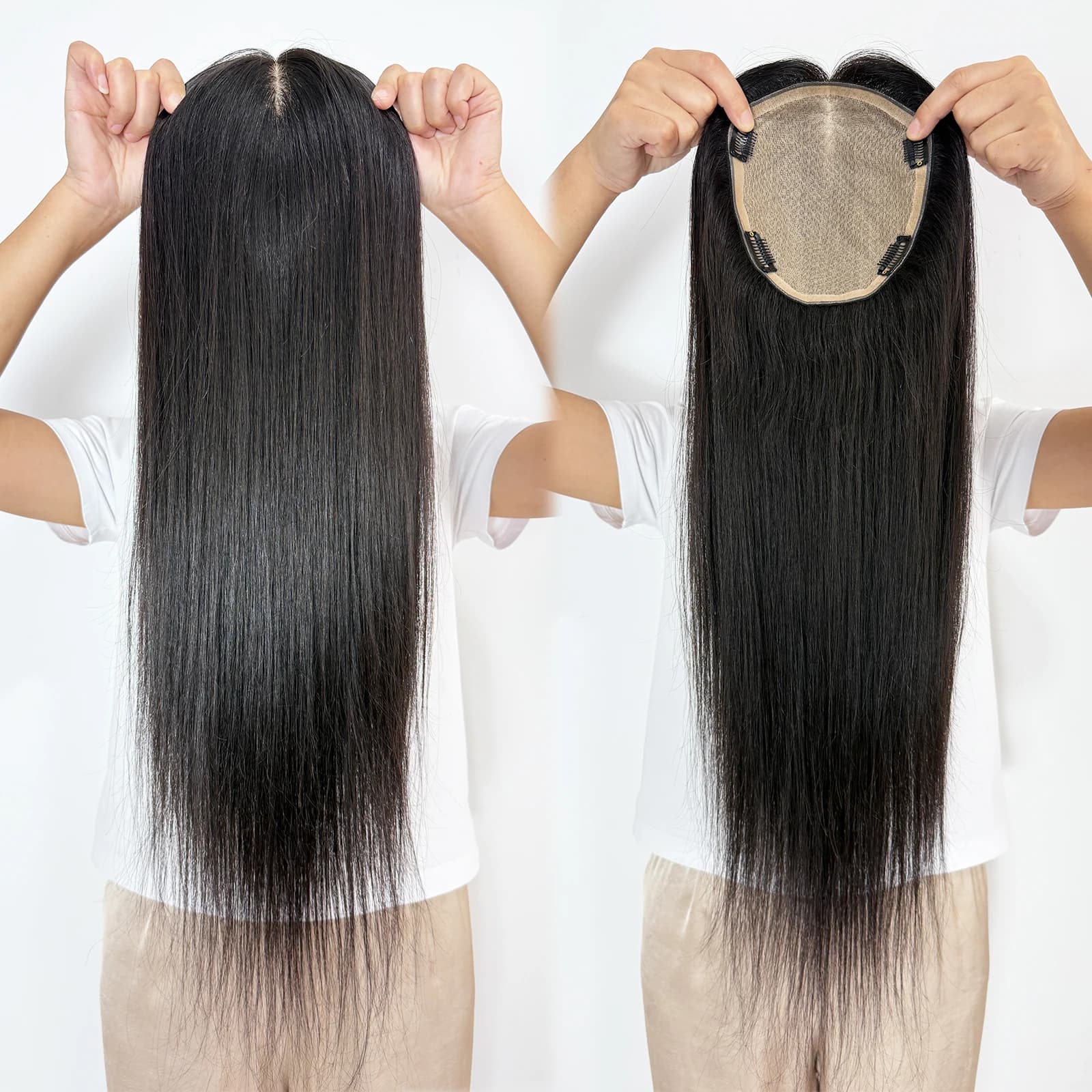 Topper con base in seta per donna 16x18 cm Estensione dei capelli legata a mano intera con topper per capelli Remy da 26 pollici Indossare tutti i giorni Leggero