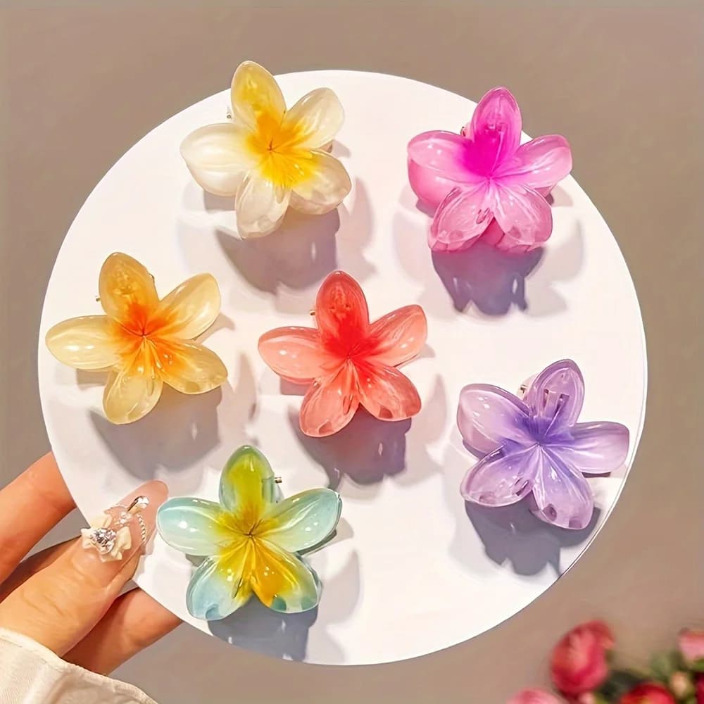 6 forcine per capelli a forma di fiore sfumato, realizzate in tessuto di poliestere, in colori misti, con un tema pop culture, dal design alla moda.