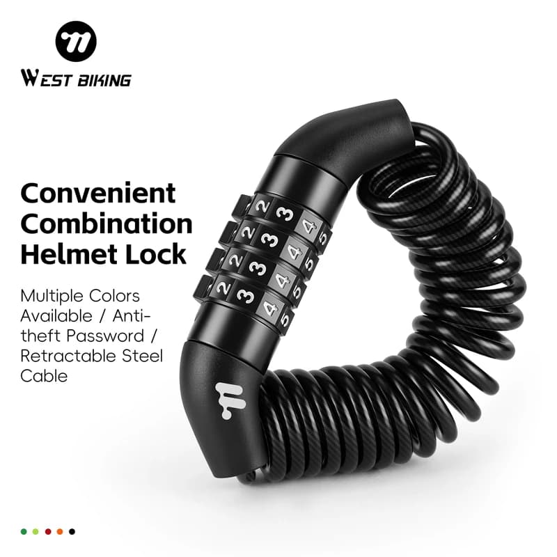 WEST BIKING Bike Helmet Lock Multi Color Convenient Combination Helmet Lock 4-Digit Password Anti-Theft Helmet Lock Bicycle Lock