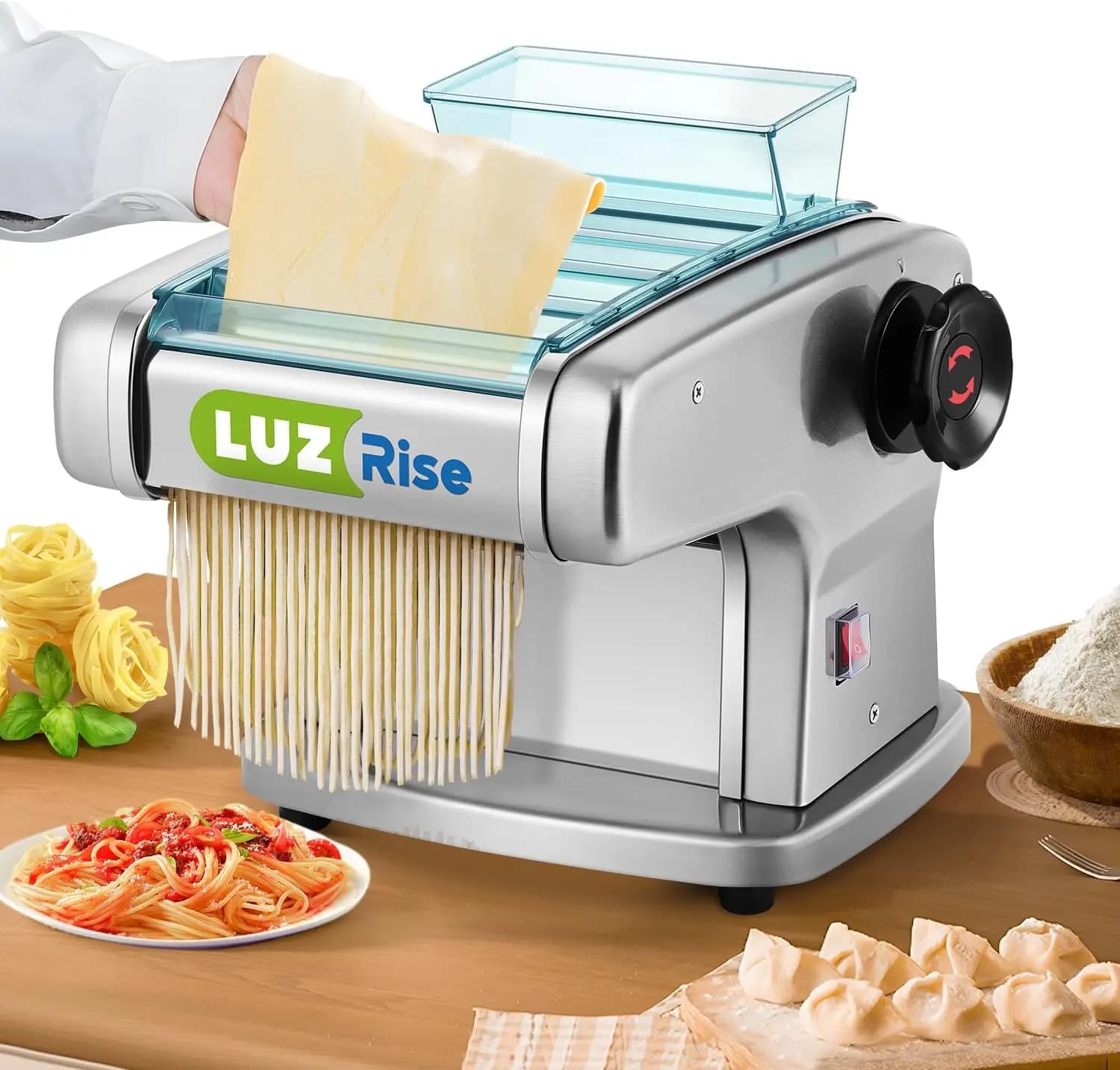 Macchina per pasta elettrica automatica con rullo e lame in acciaio inossidabile per tagliatelle fresche, uso familiare