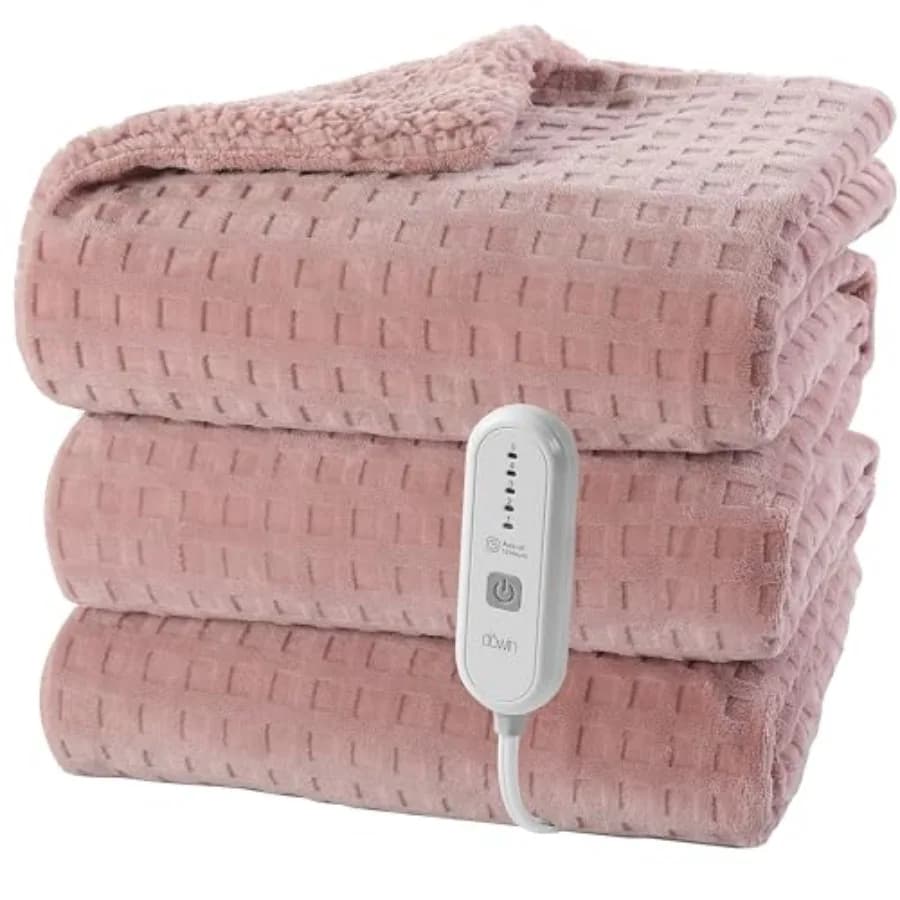 Coperta Riscaldante Rosa Misura Full Size, in Pile Waffle, con Spegnimento Automatico per Divano, Sedia da Ufficio, Letto, Adulti