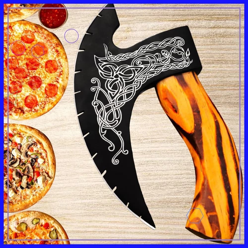 Coltello da Pizza a Forma di Ascia Vichinga con Fodero, Utensile da Cucina Medievale per Caccia e Campeggio, Regalo Unico per Uomini