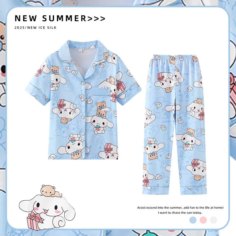 Set Pigiama 2 Pezzi per Ragazze Adolescenti, Nuovo Design Anime Carino in Cotone, Maglietta a Maniche Corte e Pantaloni, Abbigliamento Comodo e Morbido con Stampe Cartoon