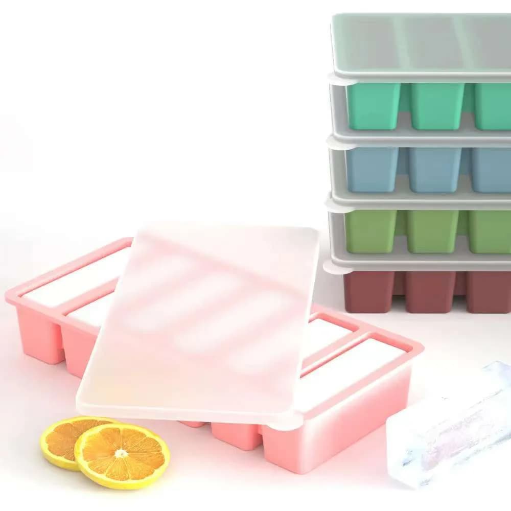 Cubo di ghiaccio in silicone - Stampi per cubetti di ghiaccio in silicone di grandi dimensioni con coperchio rimovibile a prova di perdite Vassoio per cubetti di ghiaccio quadrato e senza BPA per cockt