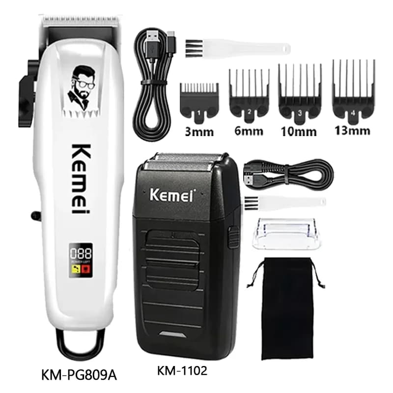 Kemei Hair Clipper Km-2296 Km-PG809A Km-1102 Cordless Beard Trimmer Electric Hair Clipper for Men Professional Hair Trimmer Kit