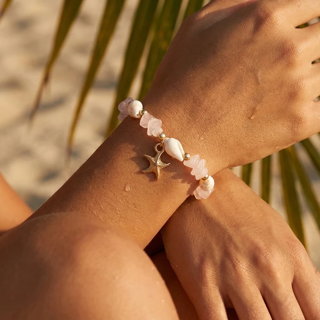 Boho Natural Stone Bead Bracelet Starfish Shell Charms Summer Beach Vacation Jewelry Gift For Women