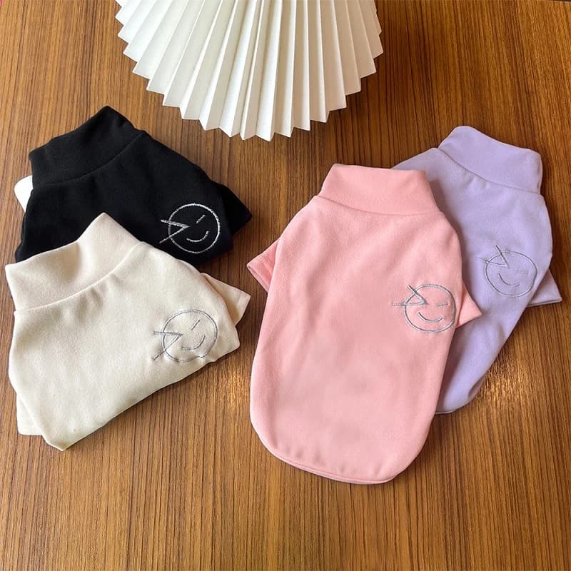 Solid fleece sweatshirts for dogs, high neck sweaters for dogs, autumn and winter warm clothes for puppies, plush shirts for dogs, shirts for Chihuahua and cats