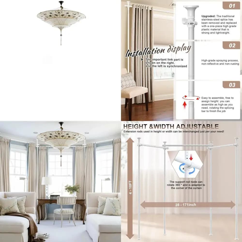 Curtain Rod Adjustable from Floor to Ceiling, Resistant, Without Drilling, for Large Space, Width 28-171 cm, Height 48-120 cm