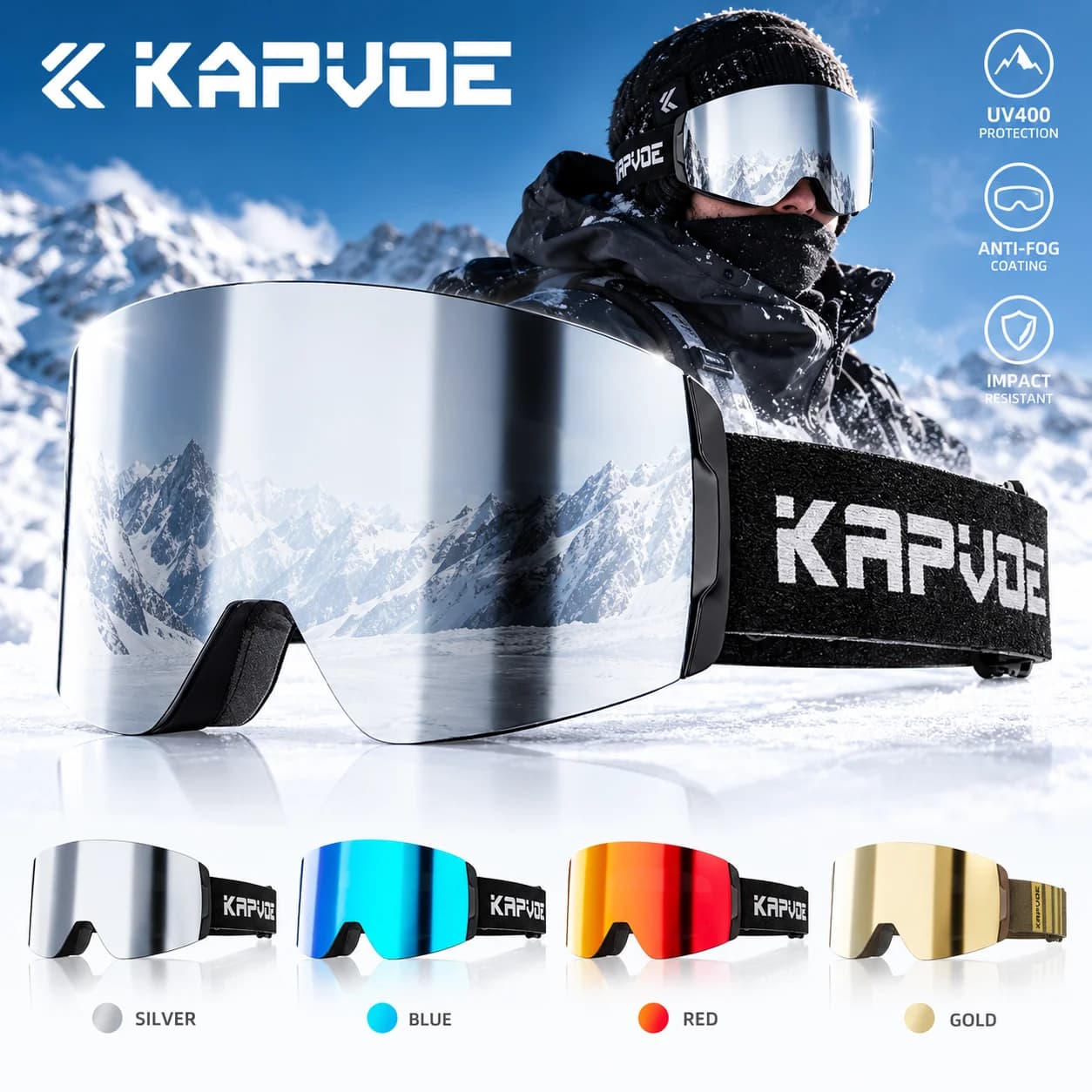 Kapvoe Skiing Eyewear Snow Goggles Ski Snowboarding Sunglasses for Women Men Anti-Fog Lens UV400 Glasses Motorcycle Glasses