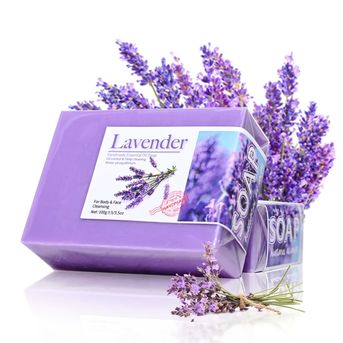 Sapone fatto a mano con olio essenziale di lavanda biologico naturale per la pulizia, rinfrescante, controllo dell'olio, sapone da bagno