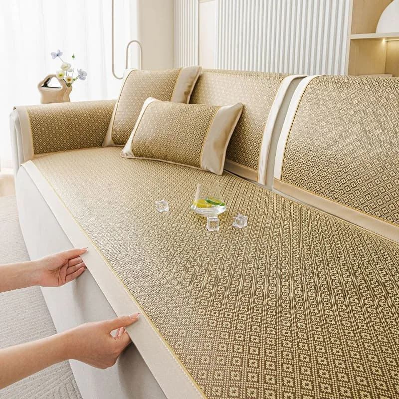 2026 New Rattan Sofa Cushion Cool Ice Silk Sofa Mat One Piece Straight Non-slip Cover
