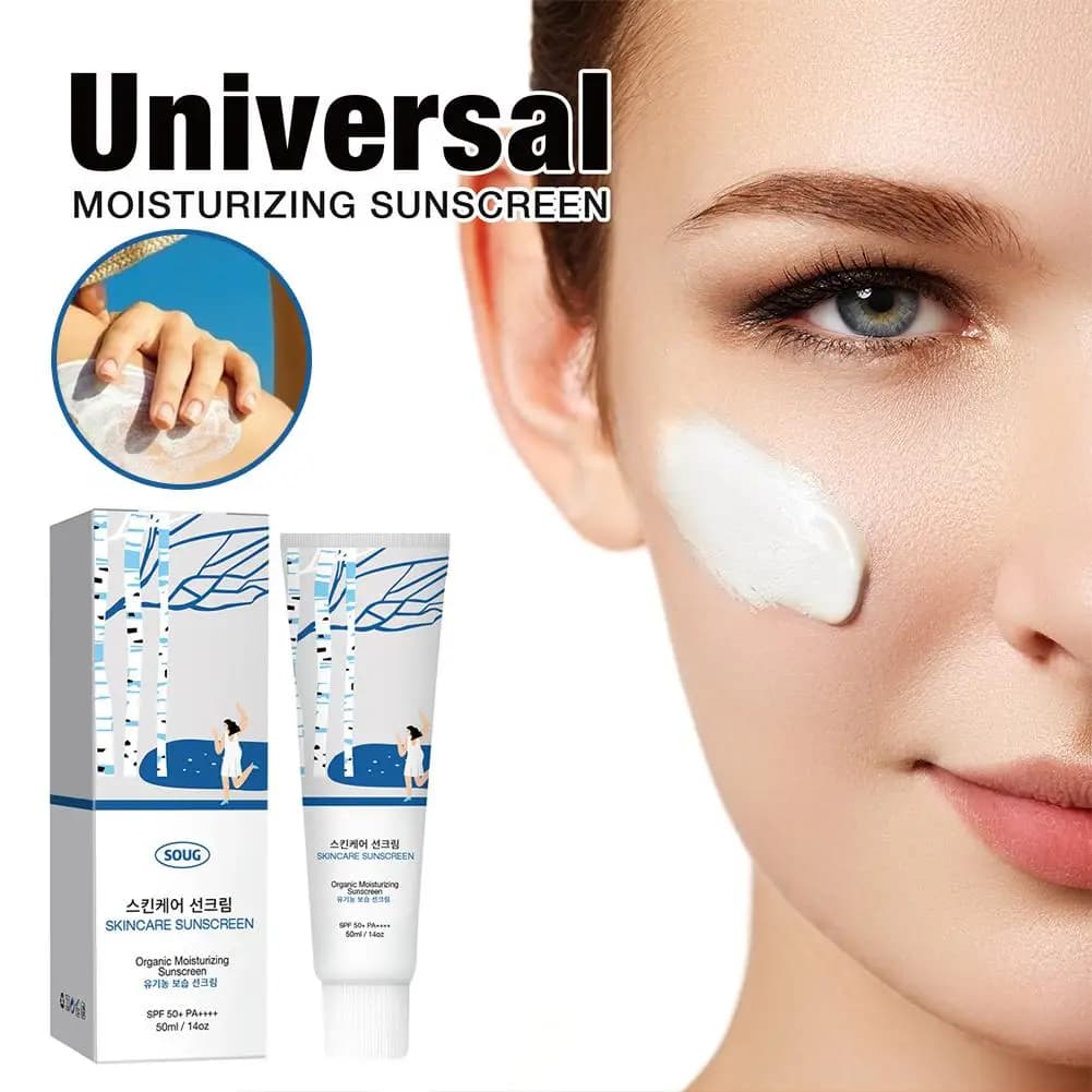 Crema Solare Idratante con Protezione UV SPF50+PA+++, Prevenzione Scottature, Collagene, Protezione Solare Coreana Organica