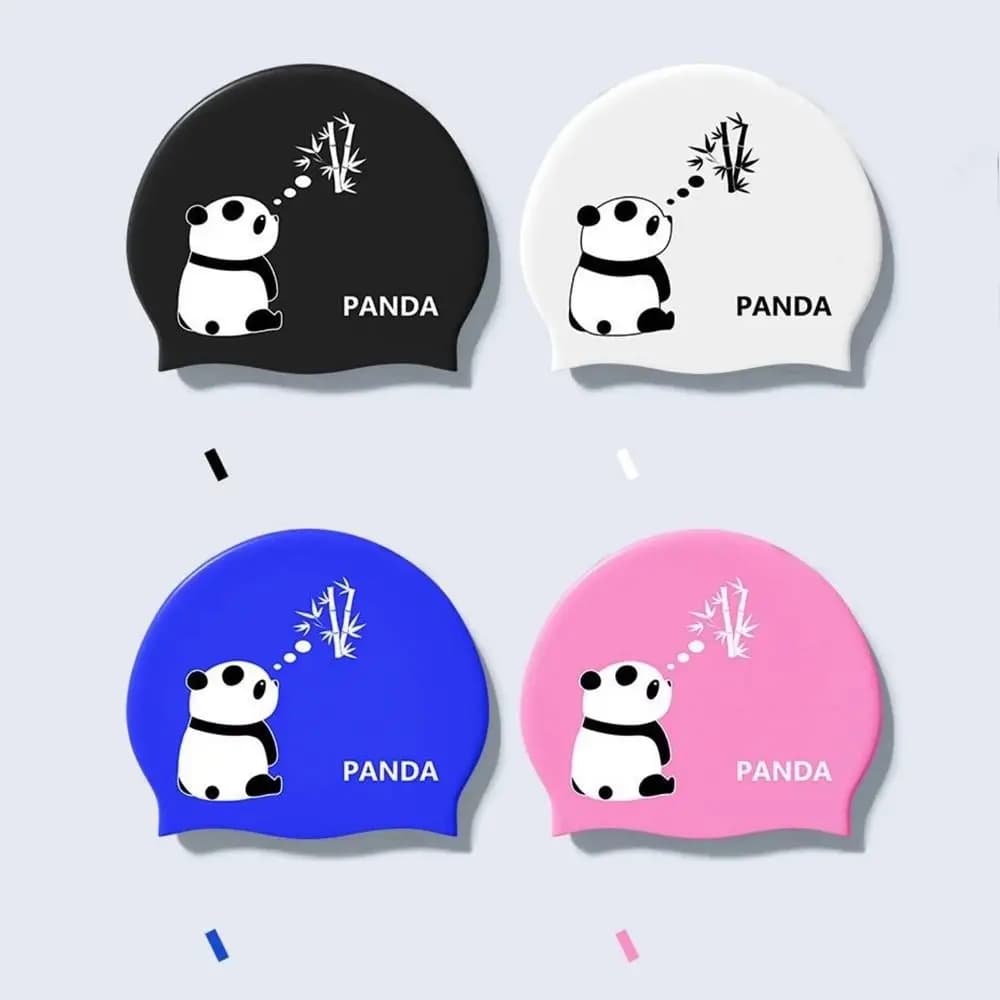 New Waterproof Silicone Swim Cap High Elasticity Cartoon Panda Swimming Hat Soft Seamless Swim Hat Swimming