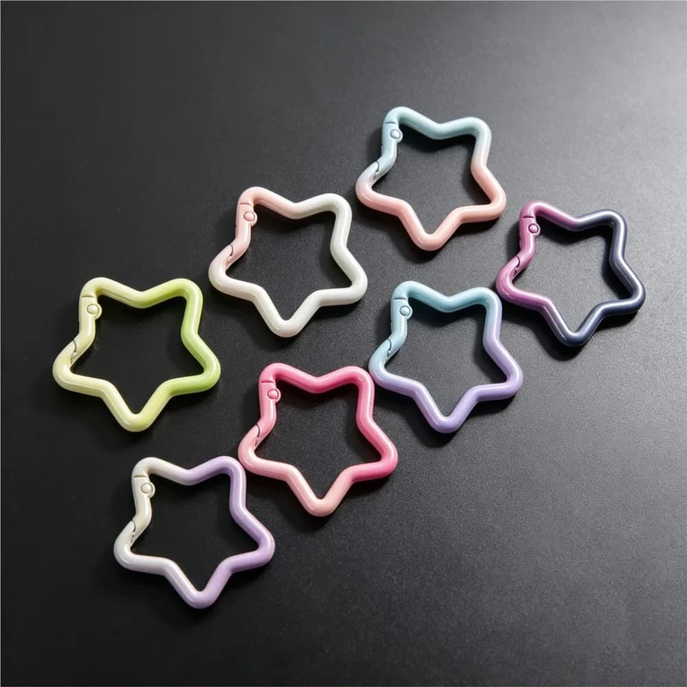 5PCS Gradient Star Shape Spring Ring Clasp Colorful Alloy Openable Key Rings for DIY Jewelry Bag Charms Keychain Making Supplies