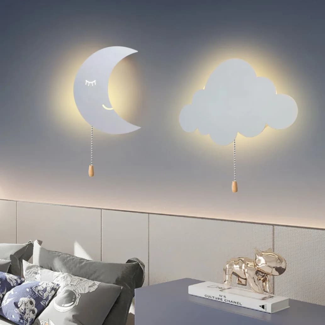 Lampada da parete da comodino per camera da letto a batteria AA con carica porta USB con interruttore a cerniera Lampada da parete per camera dei bambini con stella di design animale