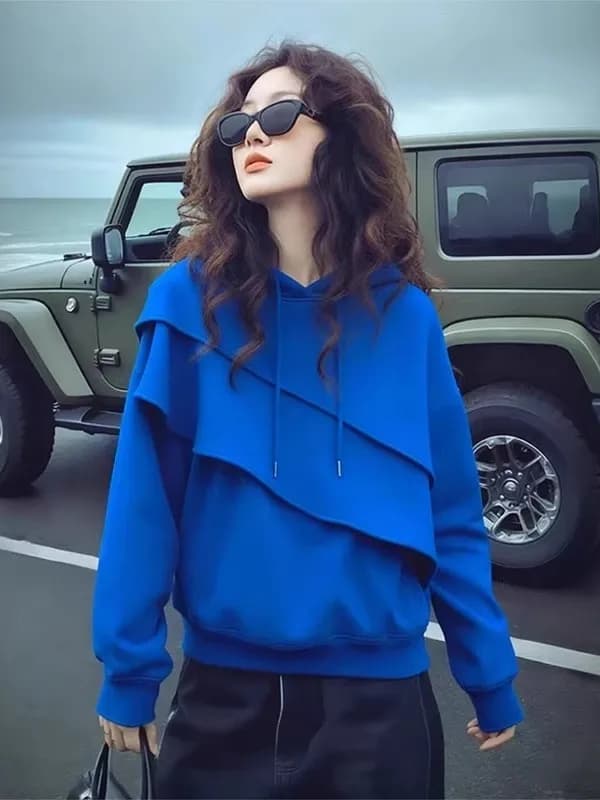 plus Size Hoodie Women's Loose Fit Flounce Sleeve Hooded Sweatshirt Spring 2026 Trendy plus Size Clothing Slimming Versatile Top